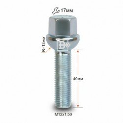 Болт колесный М12x1.5x40мм Сфера Цинк Ключ 17 (Audi, Mercedes-Benz, Seat, Skoda, Volkswagen)