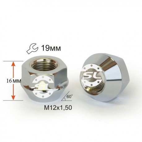 Гайка колесная М12x1,5x16мм Конус Ключ 19 (под железные диски)
