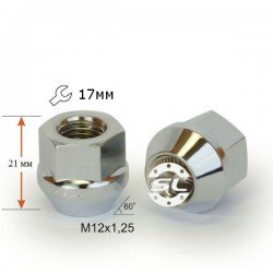 Гайка колесная M12x1,25x21мм Конус Ключ 17 (Subaru, Suzuki, Niva, Nissan, Infiniti, Matiz) под железные диски