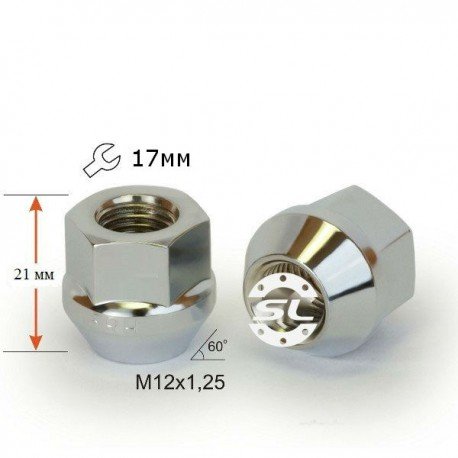 Гайка колесная M12x1,25x21мм Конус Ключ 17 (Subaru, Suzuki, Niva, Nissan, Infiniti, Matiz) под железные диски