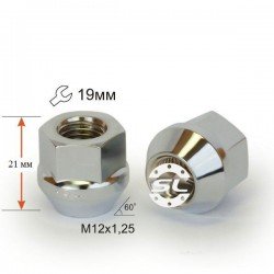Гайка колесная M12x1,25x21мм Конус Ключ 19 (Subaru, Suzuki, Niva, Nissan, Infiniti, Matiz) под железные диски