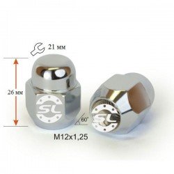 Гайка колесная M12x1,25x26мм Конус Ключ 21 под оригинальные литые диски (Subaru, Suzuki, Nissan, Infiniti)