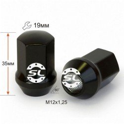 Гайка колесная М12x1,25x35мм Конус (Nissan, Subaru, Suzuki, Niva, Matiz) Черная Ключ 19