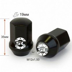 Гайка колесная М12x1,5x35мм Конус (Chevrolet, Citroen, Daihatsu, Hyundai, Kia, Mazda, Peugeot, Toyota, Lexus) Черная Ключ 19