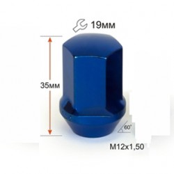 Гайка колесная М12x1,5x35мм Конус Ключ 19 (Chevrolet, Citroen, Daihatsu, Hyundai, Kia, Mazda, Peugeot, Toyota, Lexus) Синяя