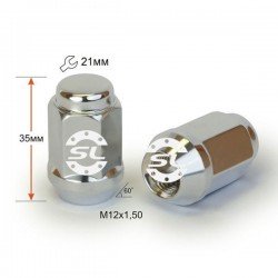 Гайка колесная М12x1,5x35мм Конус Цинк Ключ 21 (Chevrolet, Citroen, Daihatsu, Hyundai, Kia, Mazda, Peugeot, Toyota, Lexus)