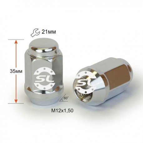 Гайка колесная М12x1,5x35мм Конус Цинк Ключ 21 (Chevrolet, Citroen, Daihatsu, Hyundai, Kia, Mazda, Peugeot, Toyota, Lexus)