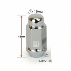Гайка колесная М12x1,5x48мм Конус Хром Ключ 19 (Toyota, Lexus) под неоригинальные диски