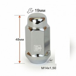 Гайка колесная М14x1,5x48мм Конус (Chevrolet, Ford, Dodge, Ssang Yong, УАЗ) Хром Ключ 19