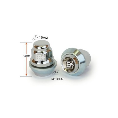 ГАЙКА M12X1,5X34 ХРОМ ВРАЩ. КОНУС КЛЮЧ 19ММ