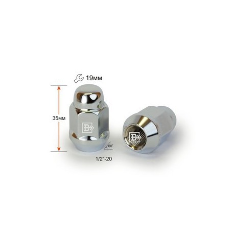Гайка колесная M1/2"-20 Конус Хром Ключ 19 (Jeep, Jaguar, Chevrolet, Dodge, Volvo) дюймовая резьба
