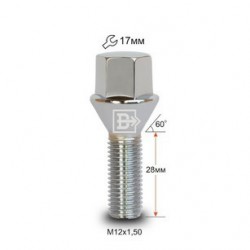 БОЛТ M12X1,5X28 ХРОМ КОНУС КЛЮЧ 17 ММ