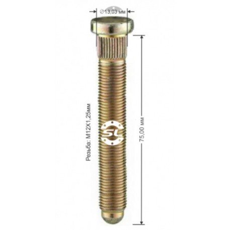 Шпилька колесная забивная универсальная M12x1.25x75