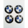 Наклейки BMW D56 мм алюминий (Бело-синий логотип серебристая окантовка на черном фоне)