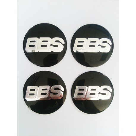 Наклейки BBS D56 мм алюминий (Серебристый логотип на черном фоне)