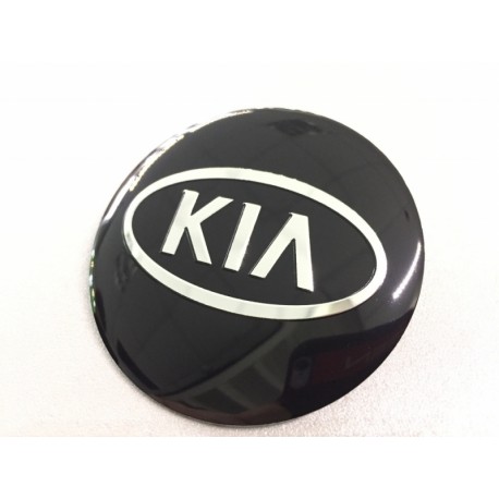 Наклейки Kia D56 мм алюминий (Серебристый логотип на черном фоне)
