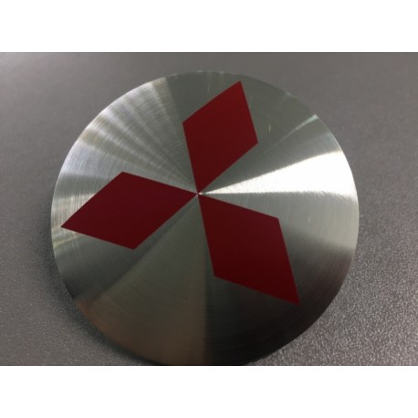 Наклейки Mitsubishi D56 мм алюминий (Красный логотип на серебристом фоне)